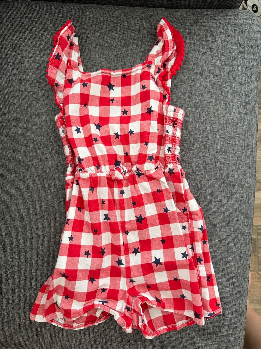 Kids Red Gingham Star-Print Romper Americano